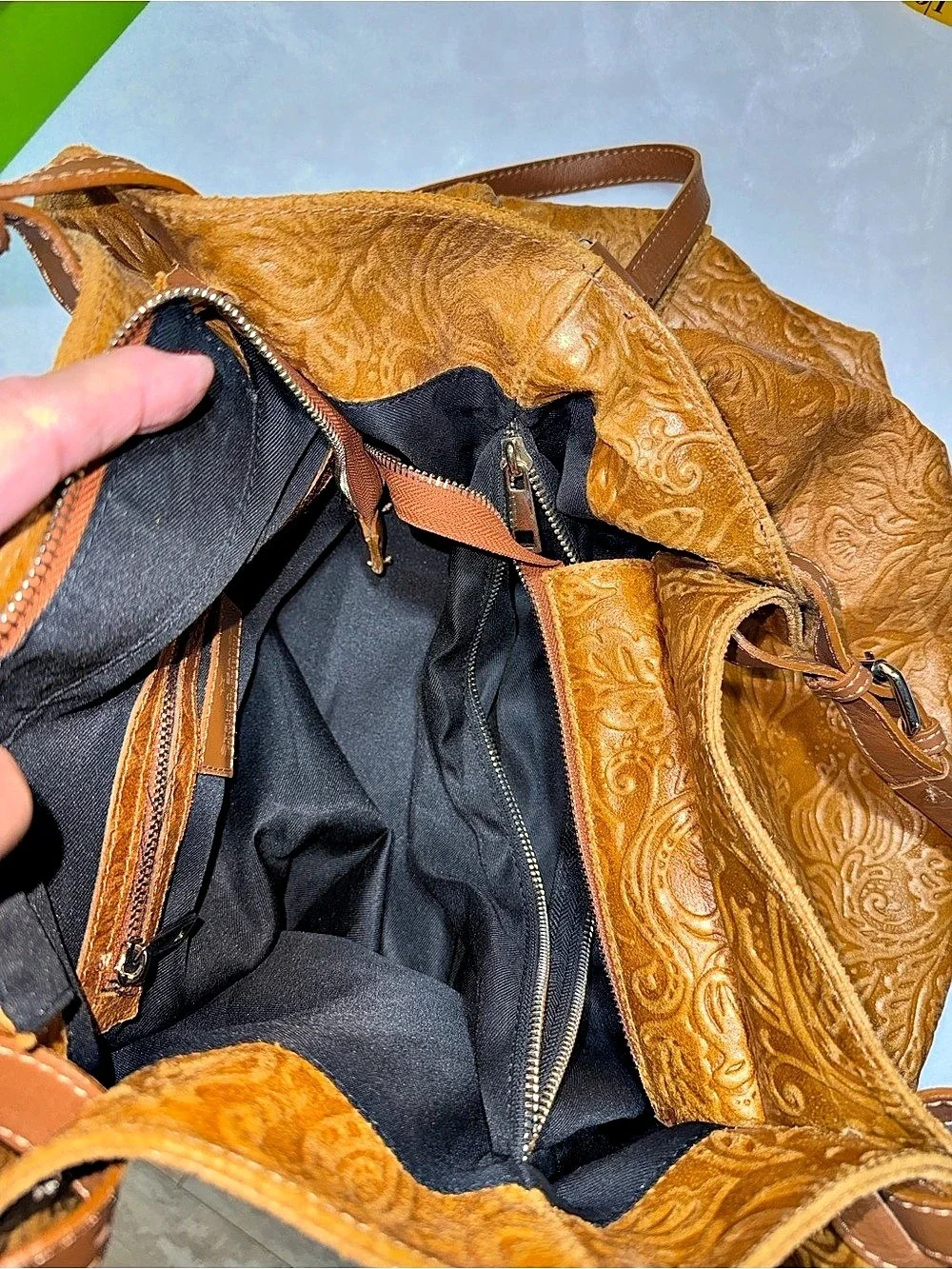 Stella Bianca Embossed Leather Tote in Brown